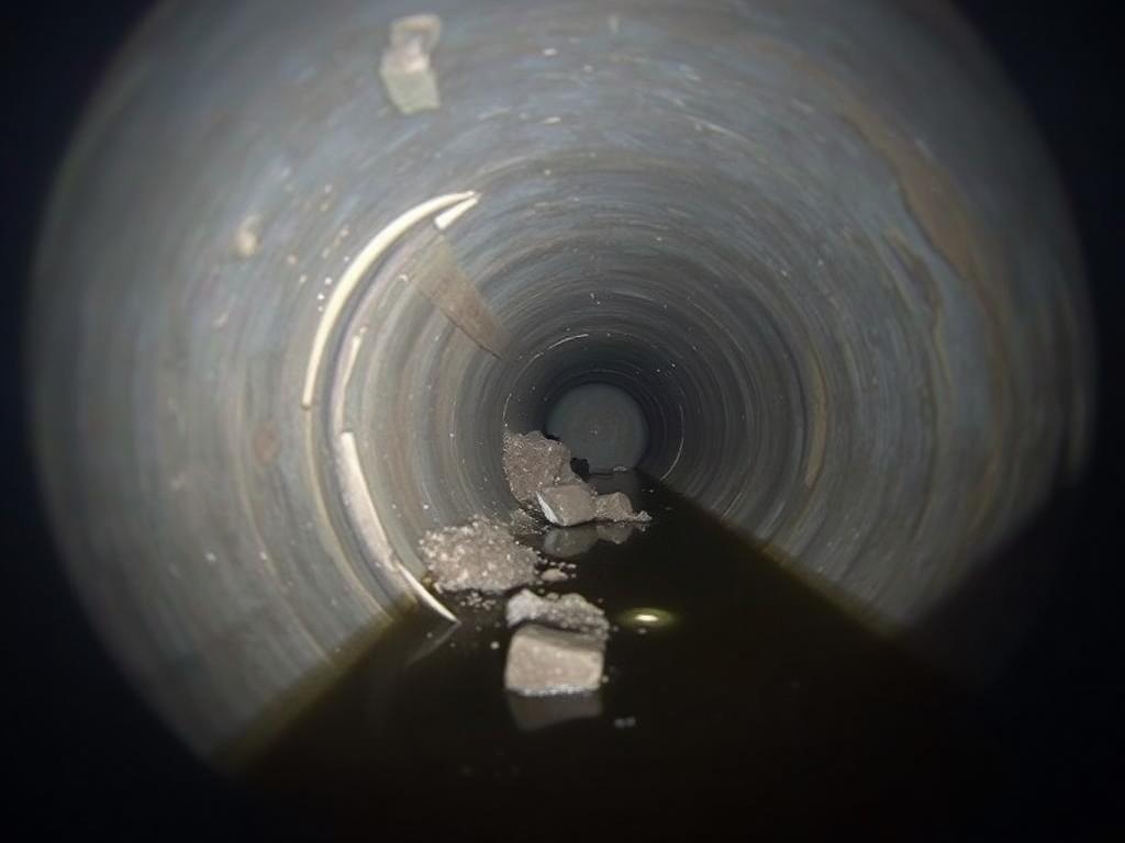 AI-generated placeholder: deformed pipe section with debris