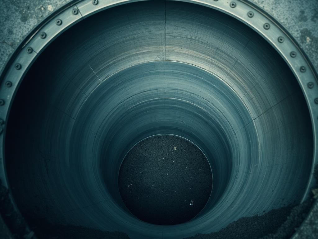 A large diameter sewer pipe run and manhole chamber viewed from above
