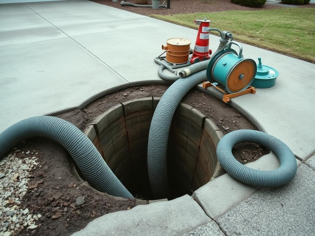 A resin saturated liner being fed into a drain access point with the ground surface left intact